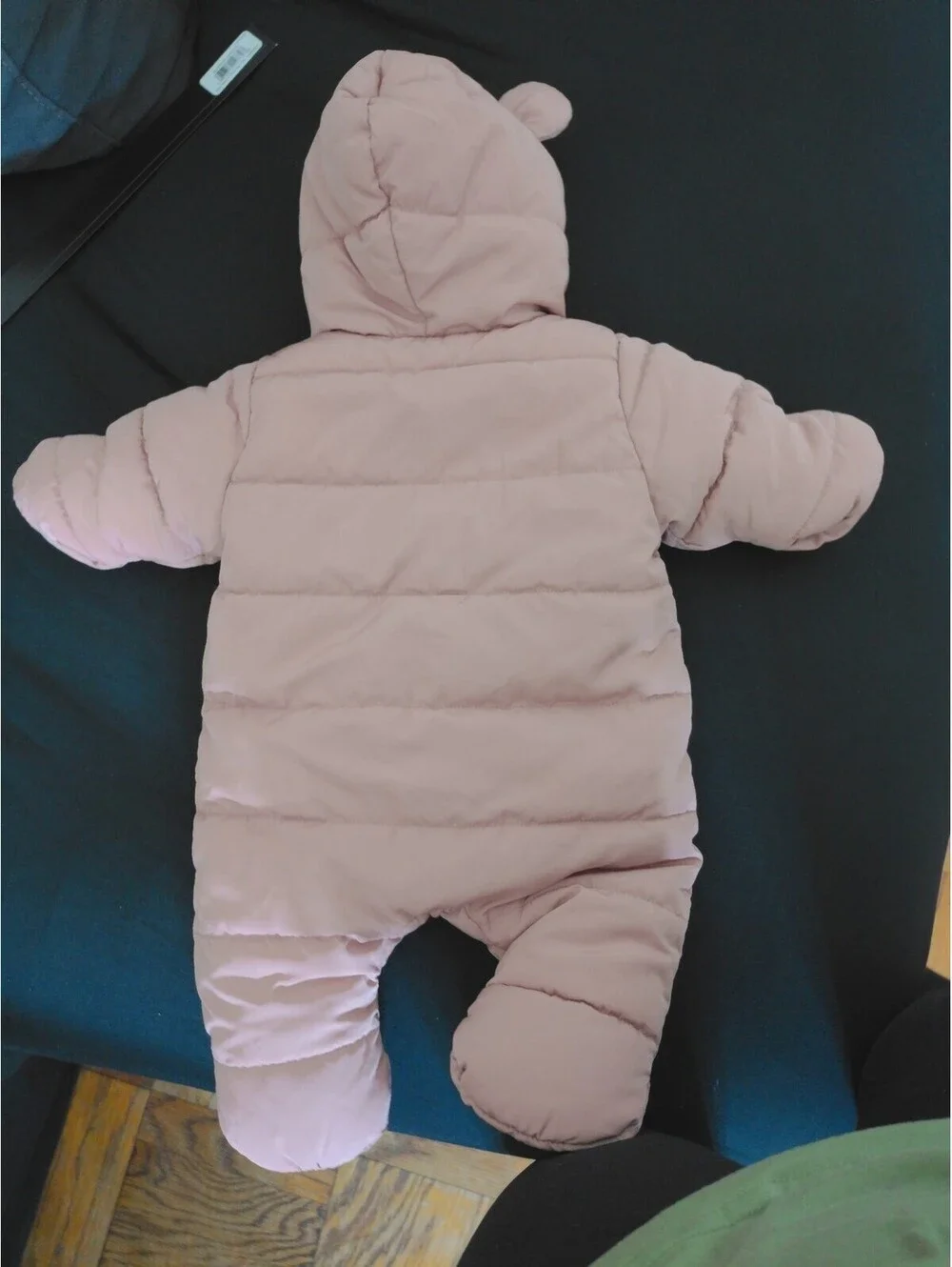 H&M Snowsuit Bunting Baby Girls Pink Sherpa Lined Hooded Bear Ears Size NB